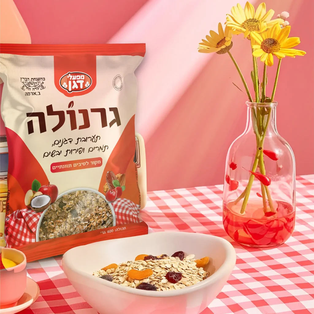 עיצוב אריזות גמישות למזון תערובת גרנולה סטודיו פורטה