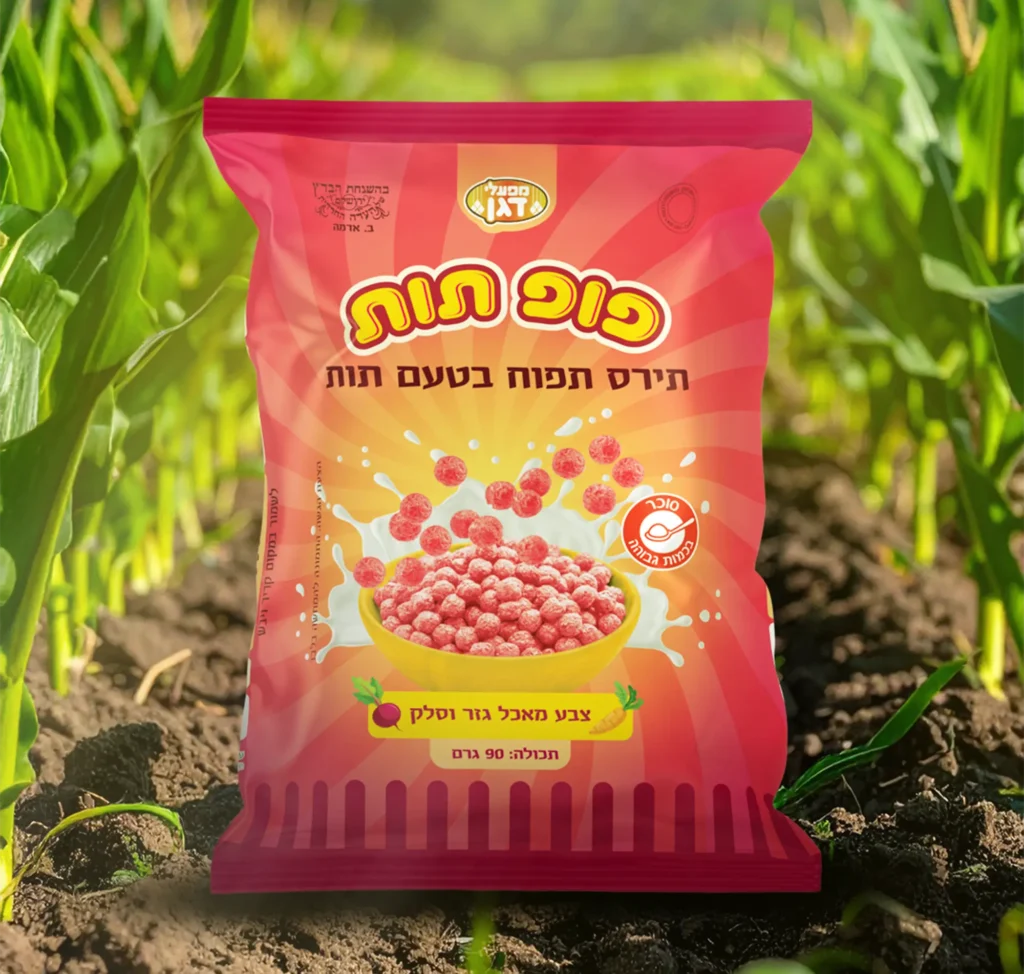 פופ תות חטיף תירס אריזה גמישה מעוצבת למזון מפעלי דגן סטודיו פורטה